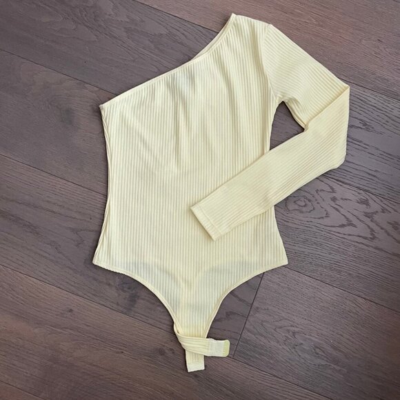 OW Intimates Scandinavia Twiga 1 Shoulder Ribbed Poly Bodysuit Pale Yellow Sz 2 - Picture 12 of 12